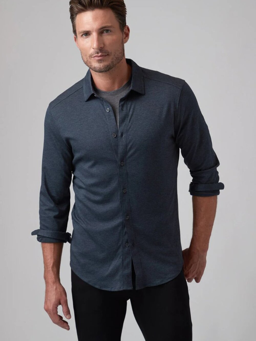 Raffi The Marquee long sleeve button down jersey shirt in Carbon